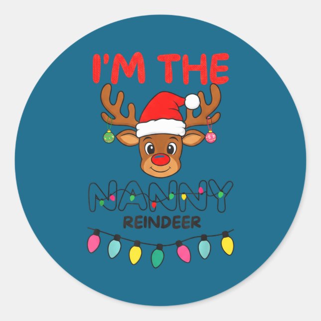 Pegatina Redonda I'm The Nanny Reindeer Family Christmas Matching G (Anverso)