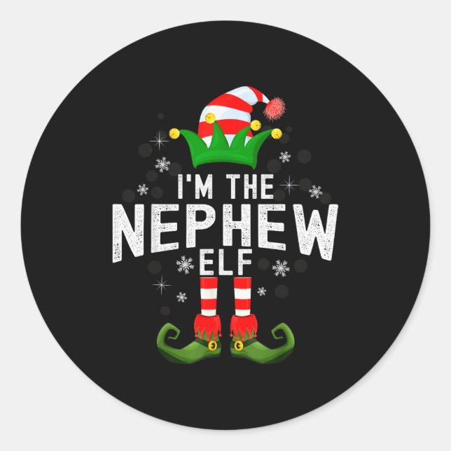 Pegatina Redonda I'm The Nephew Elf Christmas Family Pjs Costume  (Anverso)