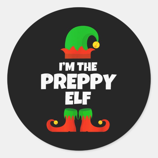 Pegatina Redonda I'm The Preppy Elf Family Pajama Christmas Funny  (Anverso)