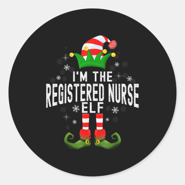 Pegatina Redonda I'm The Registered Nurse Elf Christmas Family Pjs  (Anverso)