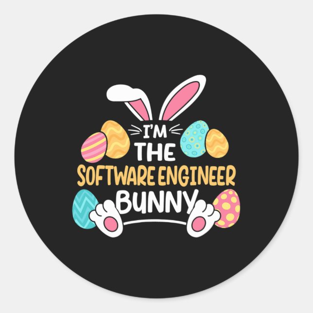 Pegatina Redonda Im The Software Engineer Bunny Developer Easter  (Anverso)