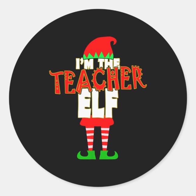 Pegatina Redonda I'm The Teacher Elf Christmas Matching Elves Famil (Anverso)