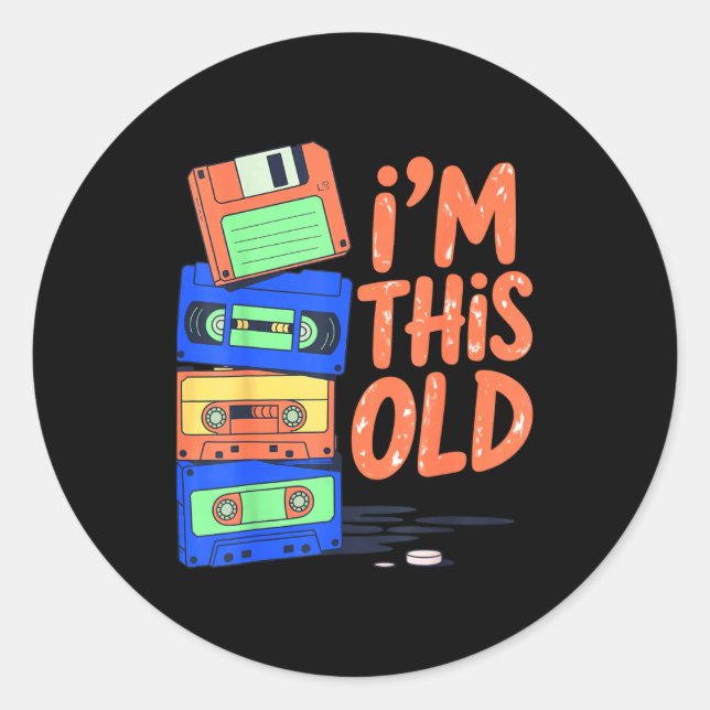 Pegatina Redonda I'm This Old Funny Retro Floppy Cette Design Vinta (Anverso)