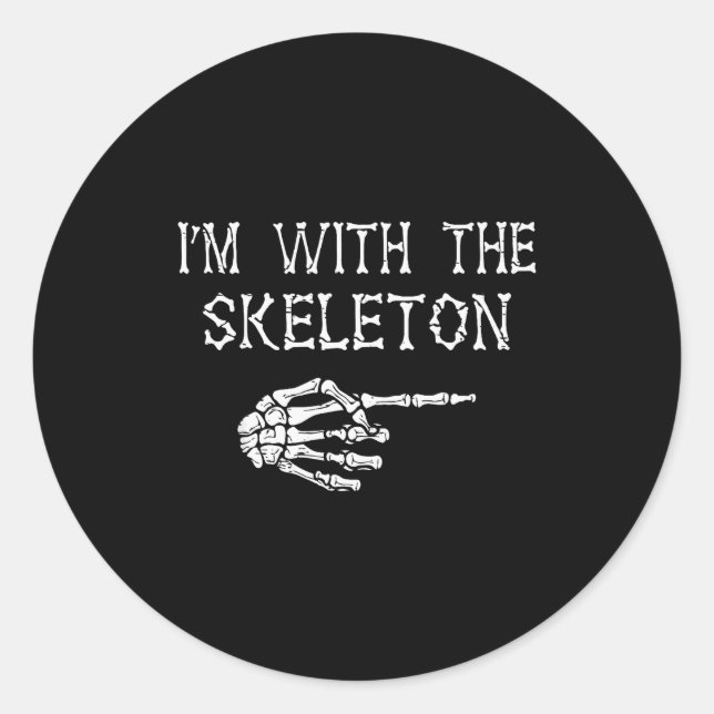 Pegatina Redonda I'm With Skeleton Funny Couples Matching Halloween (Anverso)