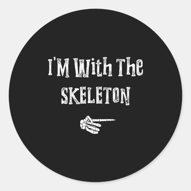 Pegatina Redonda I'm With Skeleton Halloween Costume Funny Couples  (Anverso)