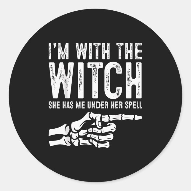 Pegatina Redonda I'm With The Witch Funny Halloween Couple Costume  (Anverso)