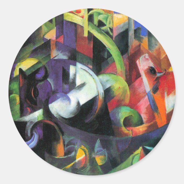 Pegatina Redonda Imagen con ganado de Franz Marc, Arte Antiguo (Anverso)