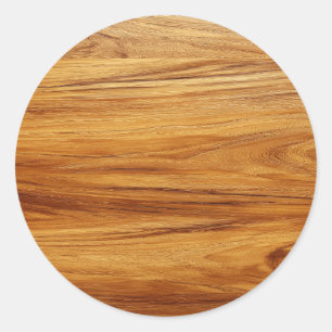 Pegatina Redonda Imagen de madera de teca en blanco