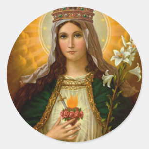 Pegatina Redonda Imagen del Corazón Inmaculado de la Madre Bendita 