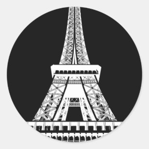 Pegatina Redonda Imagen en blanco negro de la Torre Eiffel