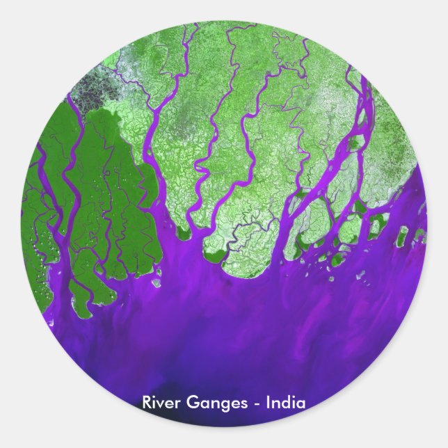 Pegatina Redonda Imagen satelital Delta del río Ganges - India (Anverso)