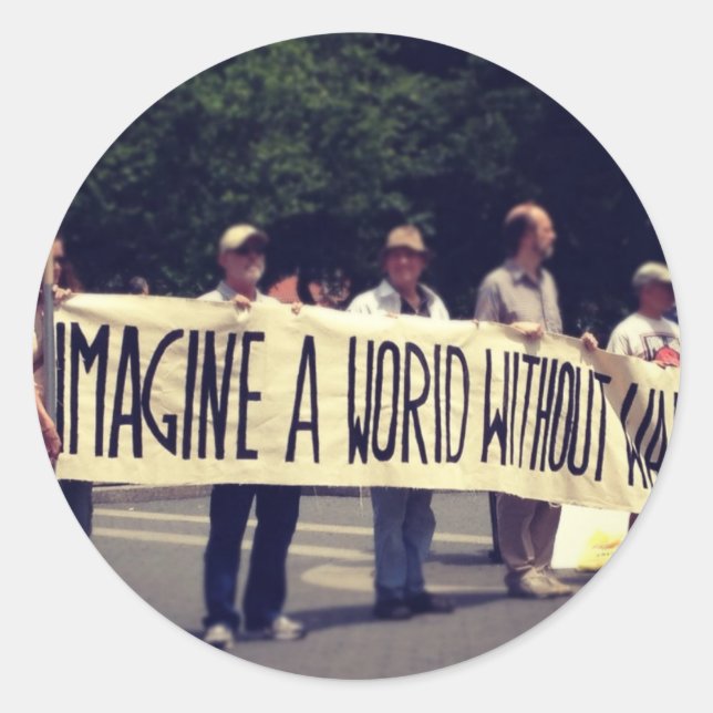 Pegatina Redonda Imaginen un mundo sin Pegatinas de guerra (Anverso)