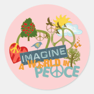 Pegatina Redonda Imagínese la paz de mundo