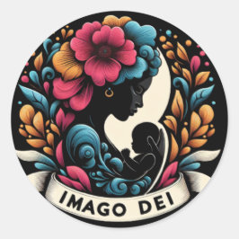 Pegatina Redonda Imago Dei Imagen de Dios Bebé en el útero negro