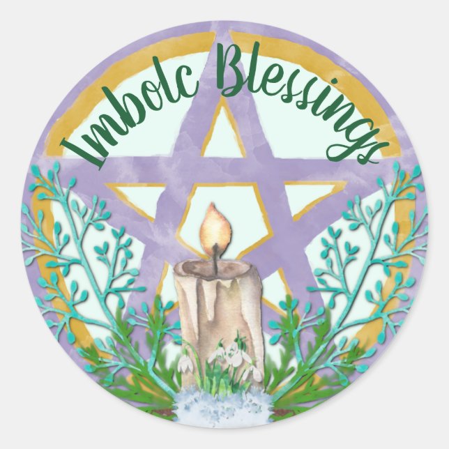 Pegatina Redonda Imbolc Blessing Celtic Wicca Holiday Pentacle (Anverso)