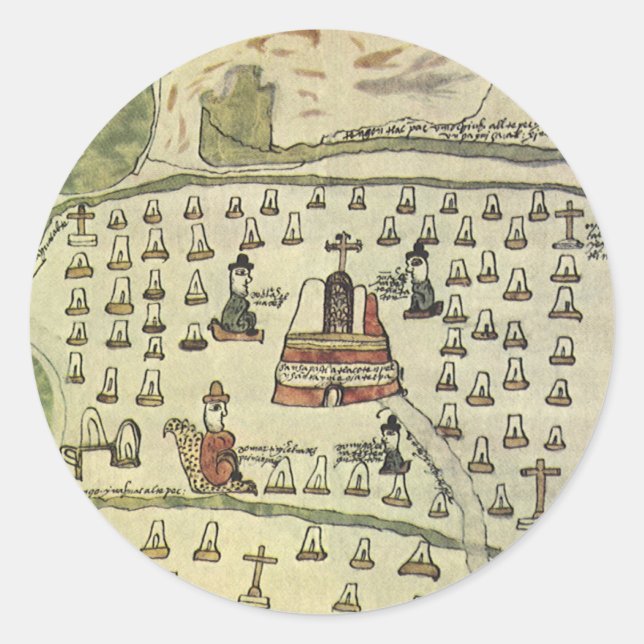 Pegatina Redonda Imperio Azteca de Moctezuma, Mapa Antiguo del Mund (Anverso)
