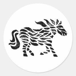 Pegatina Redonda Impresión abstracta de bloques de madera de caball