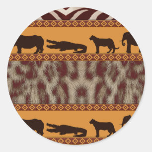 Pegatina Redonda Impresión animal de leopardo de nieve tribal afric