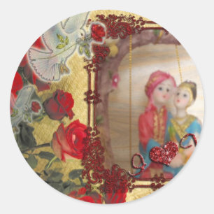 Pegatina Redonda Impresión artística gráfica de retrato de muñeca d