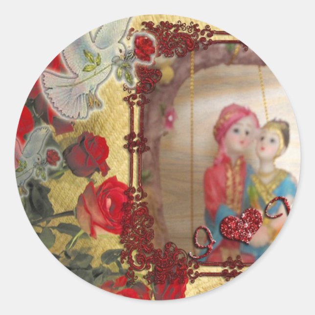 Pegatina Redonda Impresión artística gráfica de retrato de muñeca d (Anverso)