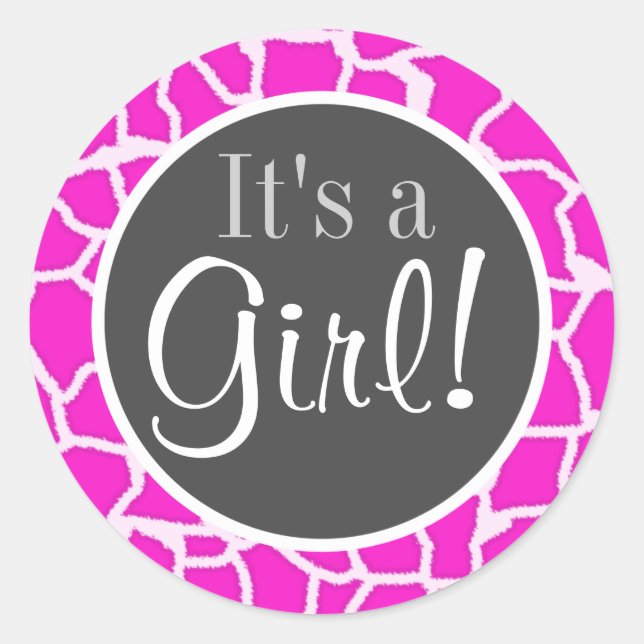 Pegatina Redonda Impresión de animales de grafa magenta caliente (Anverso)