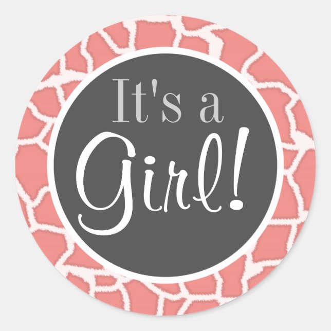 Pegatina Redonda Impresión de animales de jirafa de coral ligero (Anverso)