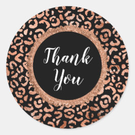 Pegatina Redonda Impresión de animales de leopardo de Moda negra