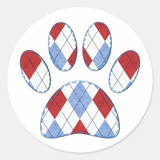 Pegatina Redonda Impresión de argyle Dog Paw (Anverso)