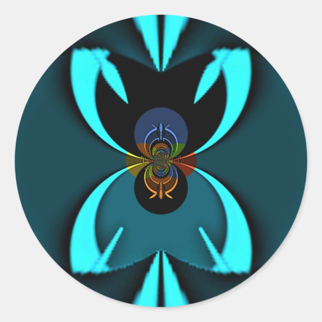 Pegatina Redonda Impresión de arte abstracto de cian (Anverso)