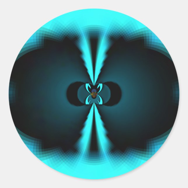 Pegatina Redonda Impresión de arte abstracto de cian y negro (Anverso)