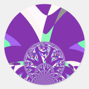 Pegatina Redonda Impresión de arte azul cian kaleidoscope