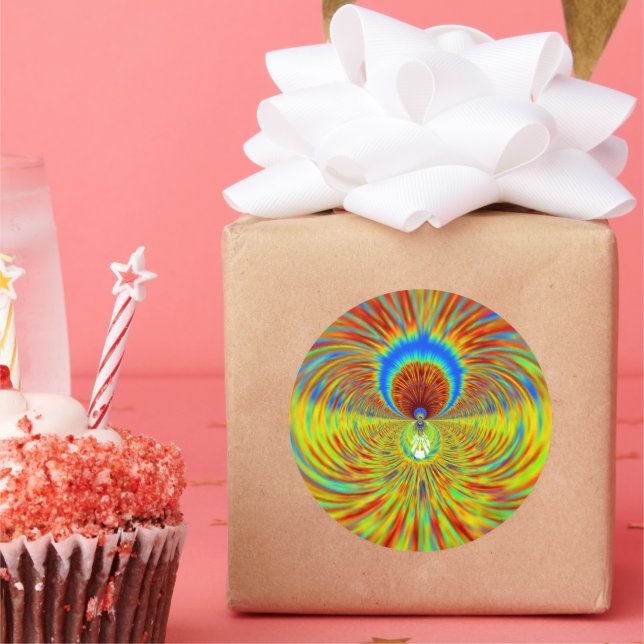 Pegatina Redonda Impresión de arte colorida en Kaleidoscope (Fiesta)