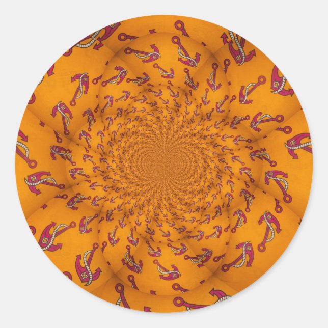 Pegatina Redonda Impresión de arte de ancla Kaleidoscope (Anverso)