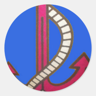 Pegatina Redonda Impresión de arte de ancla roja