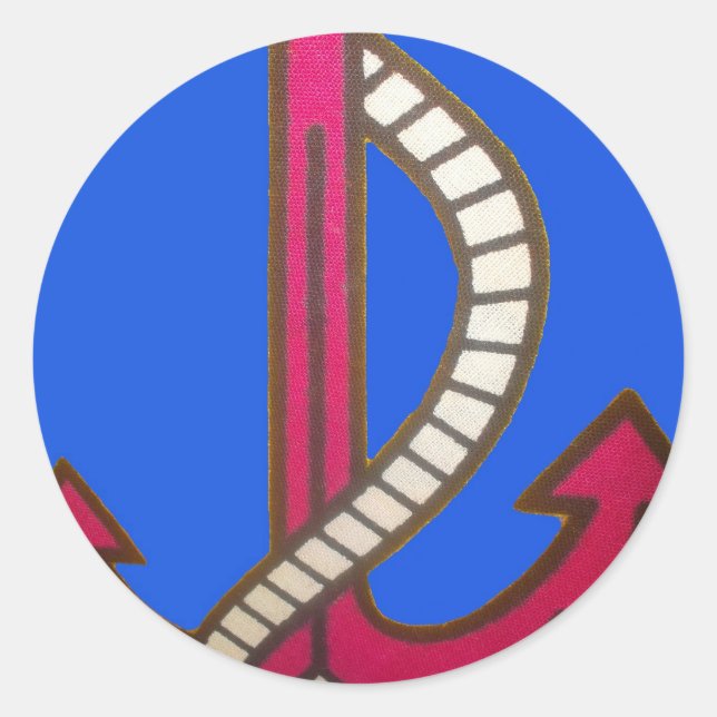 Pegatina Redonda Impresión de arte de ancla roja (Anverso)