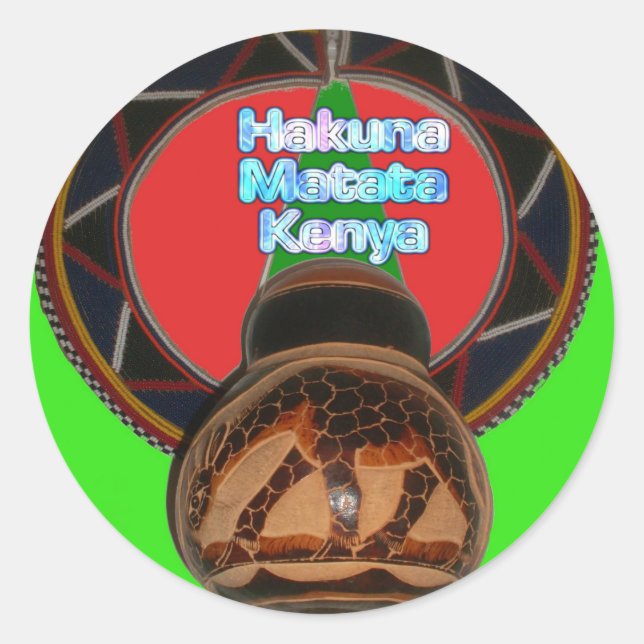 Pegatina Redonda Impresión de arte de Hakuna Matata en Kenia (Anverso)