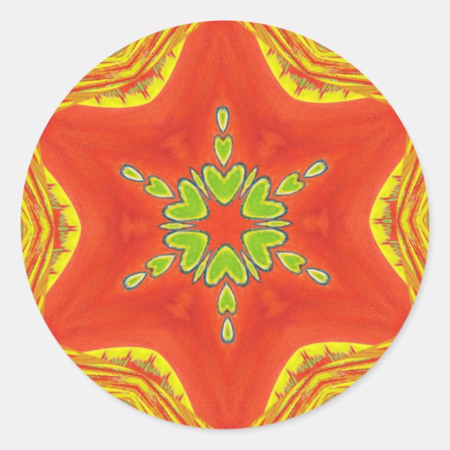 Pegatina Redonda Impresión de arte de Mandala verde de oro rojo (Anverso)
