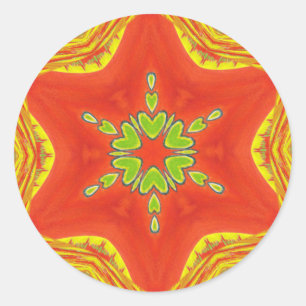 Pegatina Redonda Impresión de Arte de Mandala Verde Oro Rojo