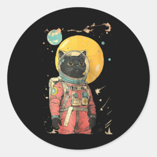 Pegatina Redonda Impresión de arte en color de astronauta de gato n