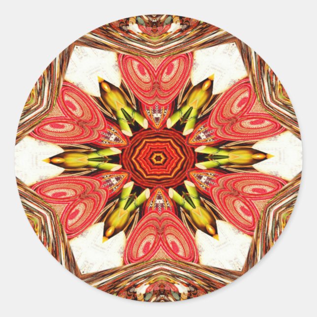 Pegatina Redonda Impresión de arte floral Doodle (Anverso)