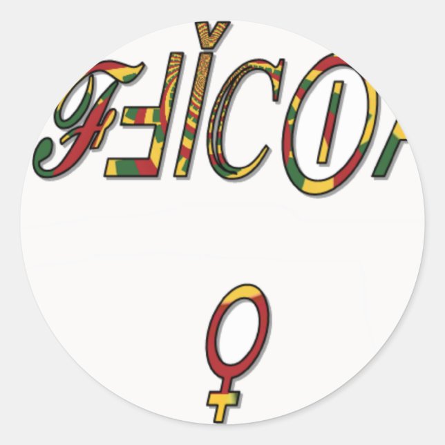 Pegatina Redonda Impresión de arte "OFICIAL" de símbolo femenino in (Anverso)