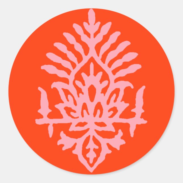 Pegatina Redonda Impresión de bloques Boho India (Anverso)