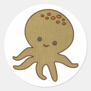 Pegatina Redonda Impresión de bordado de Personalizado de pulpo cor