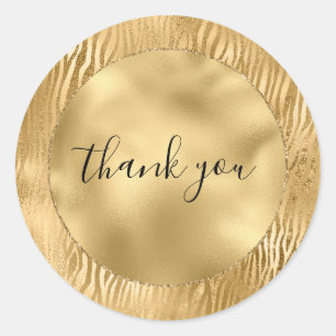 Pegatina Redonda Impresión de cebra dorada glitz