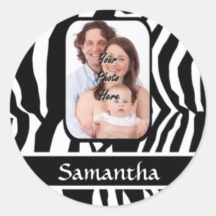 Pegatina Redonda Impresión de cebra en blanco y negro