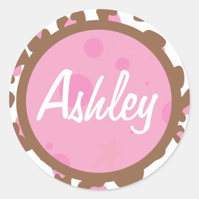 Pegatina Redonda Impresión de chitas rosadas (Anverso)