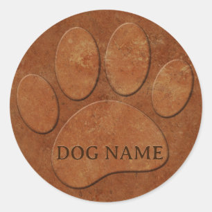 Pegatina Redonda Impresión de Dog Paw Faux Terracotta