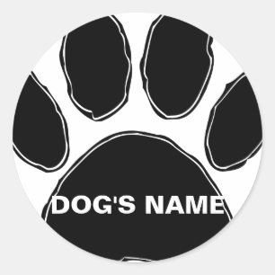 Pegatina Redonda Impresión de garras de perro con nombre personaliz