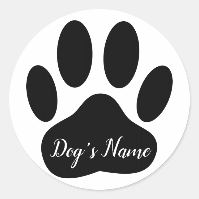 Pegatina Redonda Impresión de garras de perro con nombre personaliz (Anverso)