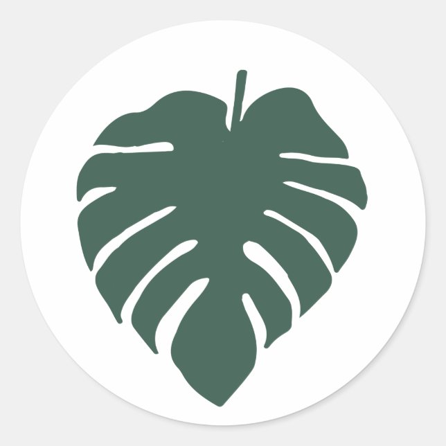 Pegatina Redonda Impresión de hoja Monstera verde (Anverso)
